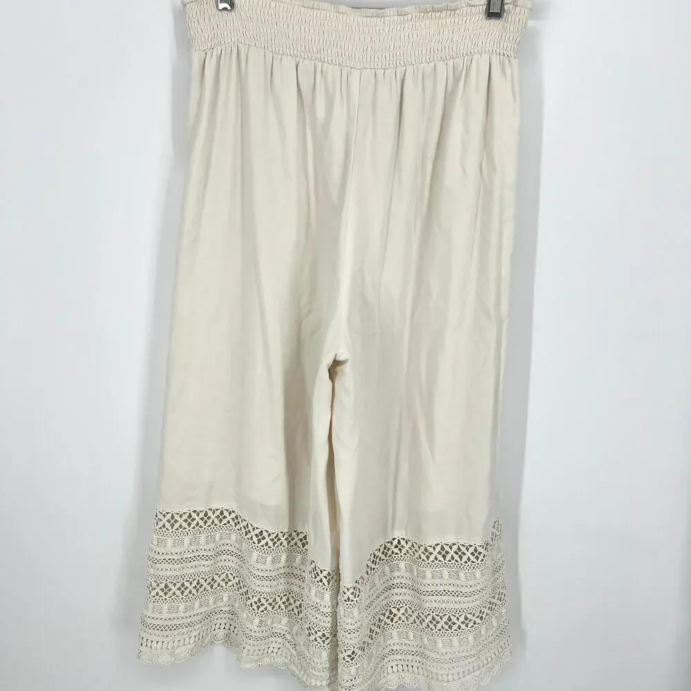 American Eagle Festival Beach Crochet Drawstring Cropped Pants Size L **READ**